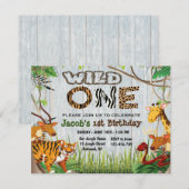 Invitation Jungle Wild One Safari Animaux Premier Anniversair (Devant / Derrière)