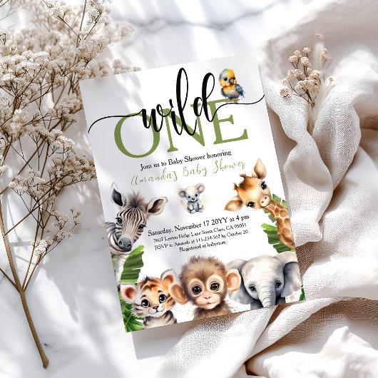 Invitation Jungle Wild One Safari Baby shower animal