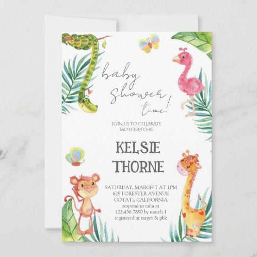 Invitation Jungle Wildlife Baby Shower (Devant)