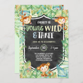 Invitation Jungle Young Wild et Three Birday Party (Devant / Derrière)