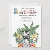 Invitation Jungle Zebra et Giraffe 3e anniversaire (Devant)