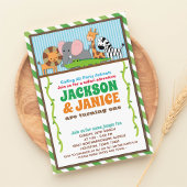 Invitation Jungle Zoo animal Safari jumeaux Anniversaire