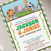 Invitation Jungle Zoo animal Safari jumeaux Anniversaire