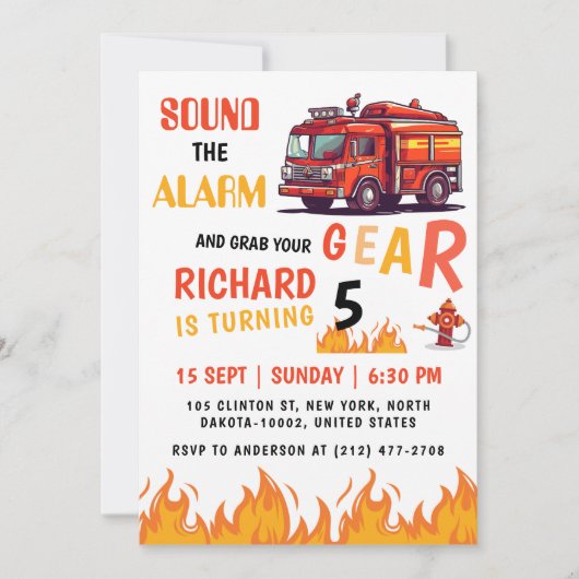 Invitation Junior Firefighter Fun Fire Truck fête d'anniversa (Devant)