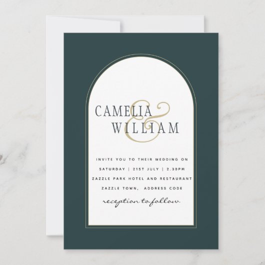 Invitation Juniper Green Gold Mariage moderne INVITE QR Code (Devant)