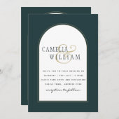 Invitation Juniper Green Gold Mariage moderne INVITE QR Code (Devant / Derrière)