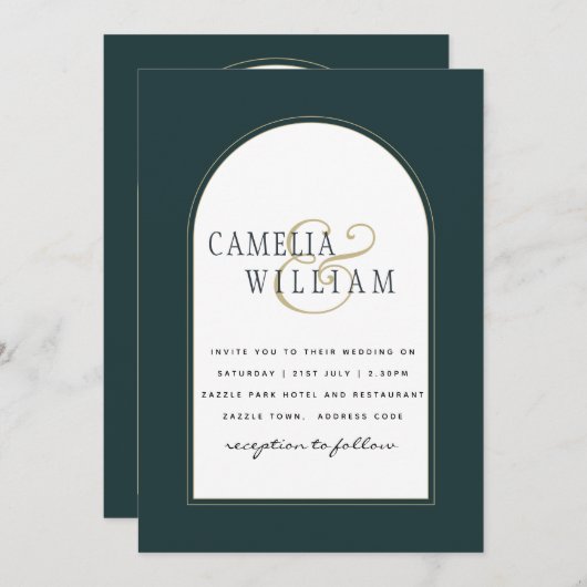 Invitation Juniper Green Gold Mariage moderne INVITE QR Code (Devant / Derrière)