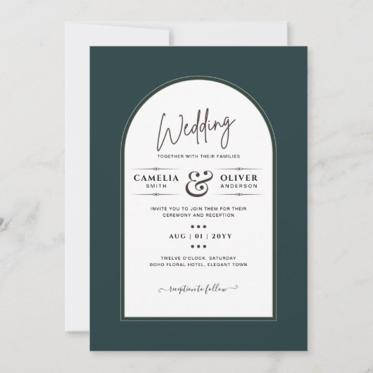Invitation Juniper Green Gold Mariage moderne INVITE QR Code (Devant)