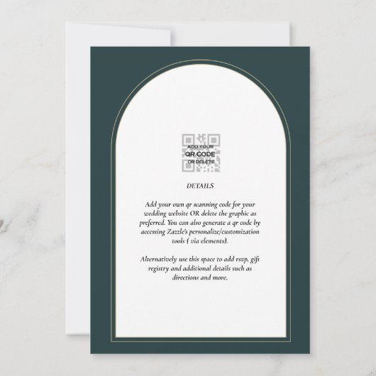 Invitation JUNIPER Green Gold Wedding INVITE QR Code moderne (Dos)
