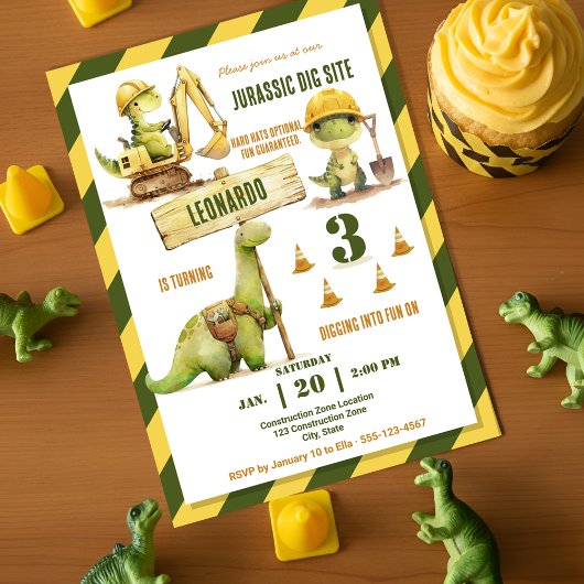 Invitation Jurassic Construction Zone Boy Birthday Party