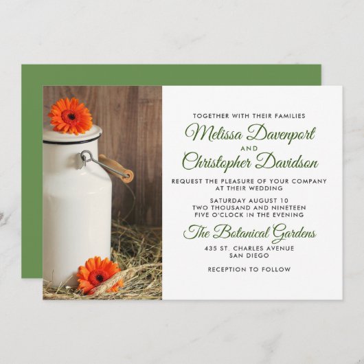 Invitation Jus de lait blanc rustique avec Mariage de fleurs (Devant / Derrière)