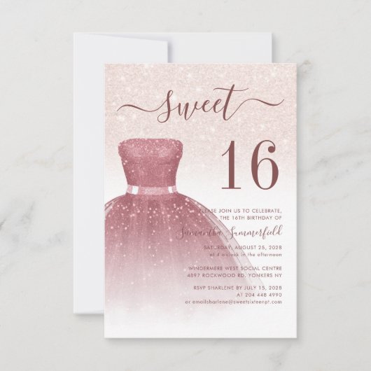 Invitation Jus de Parties scintillant d'or 16 Rose moderne Sw (Devant)