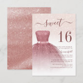 Invitation Jus de Parties scintillant d'or 16 Rose moderne Sw (Devant / Derrière)