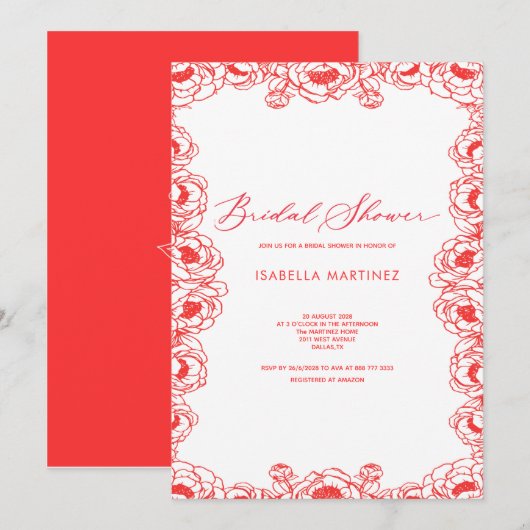 Invitation jus rouge simple classique élégant shower de maria (Devant / Derrière)