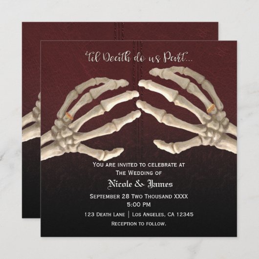 Invitation Jusqu'à ce que la mort soit mariée avec un squelet (Devant / Derrière)