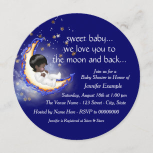 Invitation Jusqu'à la Lune et Retour Baby Shower Afro-América