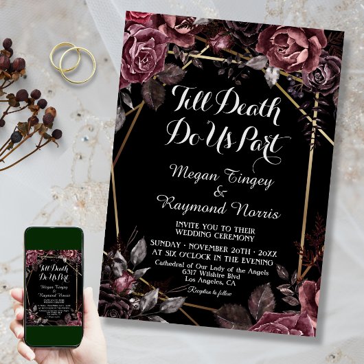 Invitation Jusqu'à la mort | Black Gothic Dark Floral Elegant