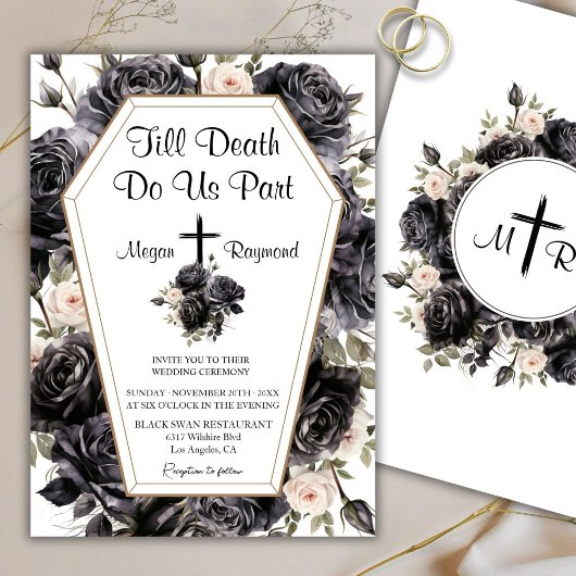 Invitation Jusqu'à la mort | Coffin Mariage gothique Roses no