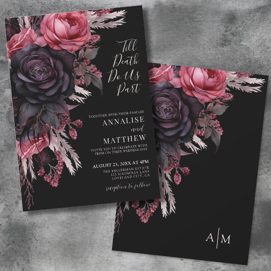 Invitation Jusqu'à la mort Faisons-nous partie Mariage gothiq