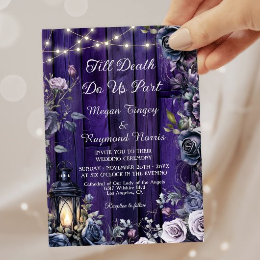 Invitation Jusqu'à la mort | Mariage gothique Bois pourpre ru