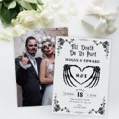 Invitation Jusqu'à la mort nous séparons mariage crâne gothiq