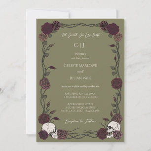 Invitation Jusqu'à la mort Rose gothique vert olive de mariag