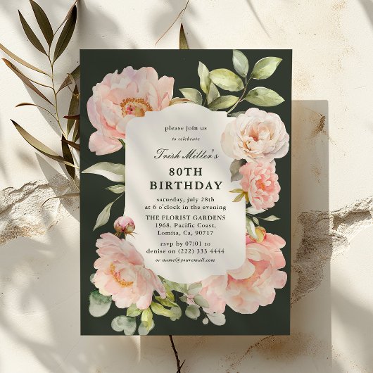 Invitation Just Blush Floral 80e Anniversaire