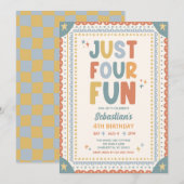 Invitation Just Four Fun Fête d'anniversaire garcon whimsique (Devant / Derrière)