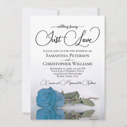 Invitation Just Loise Turquoise Sky Blue Rose QR Code Mariage (Devant)