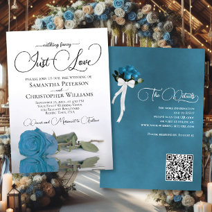Invitation Just Loise Turquoise Sky Blue Rose QR Code Mariage