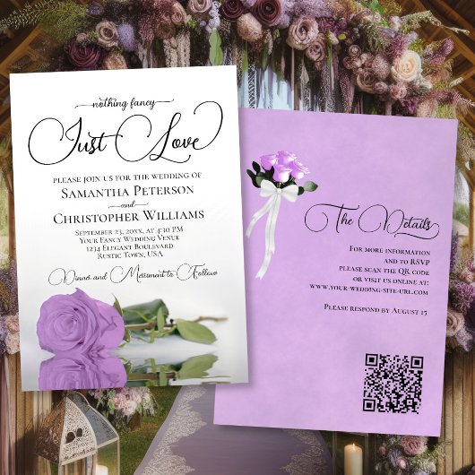 Invitation Just Loty Lilac Purple Rose Mariage de code QR