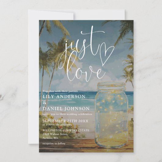 Invitation Just Love Aquarelle Océan Plage Pot Mariage (Devant)