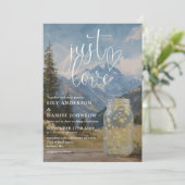 Invitation Just Love Boho Mountain Mason Jar Code QR Mariage (Debout devant)