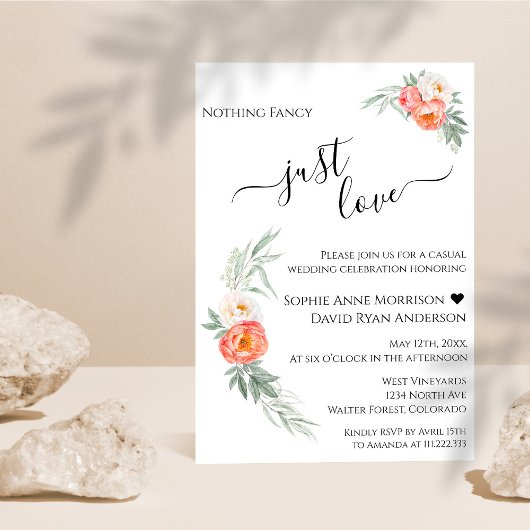 Invitation Just Love Calligraphie Aquarelle Floral Mariage
