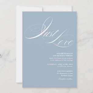 Invitation Just Love Chic Script Code QR Dusty Blue Mariage