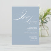 Invitation Just Love Chic Script Code QR Dusty Blue Mariage (Debout devant)