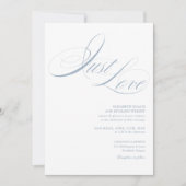 Invitation Just Love Chic Script Code QR Mariage Bleu Poussié (Devant)