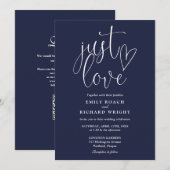 Invitation Just Love Code QR Moderne Mariage Bleu Nuit (Devant / Derrière)
