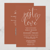 Invitation Just Love Code QR Moderne Mariage en Terracotta (Devant / Derrière)