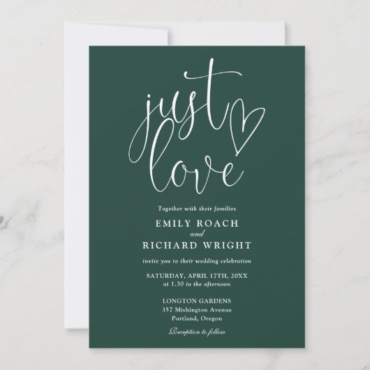 Invitation Just Love Code QR Moderne Mariage Vert Emeraude (Devant)