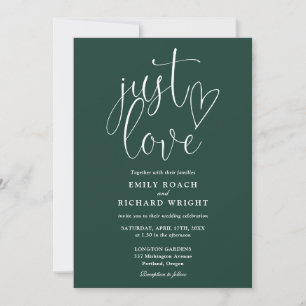 Invitation Just Love Code QR Moderne Mariage Vert Emeraude