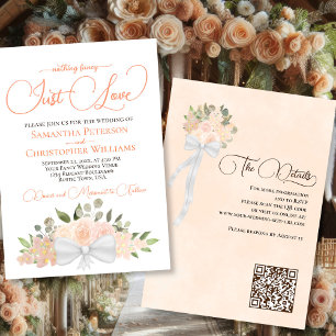 Invitation Just Love Coral Peach Boho Floral QR Code Mariage