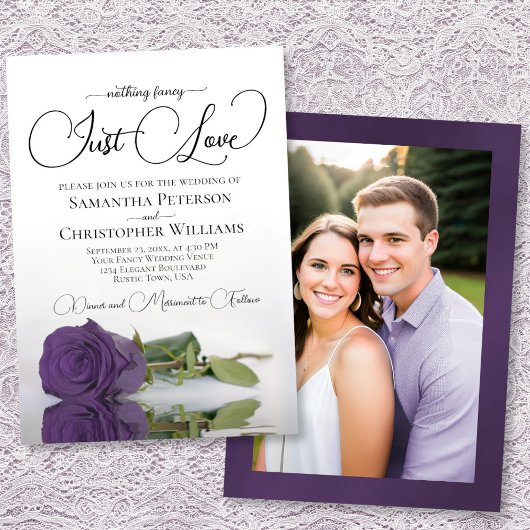Invitation Just Love Elegant Amethyst Rose Wedding Photo Back
