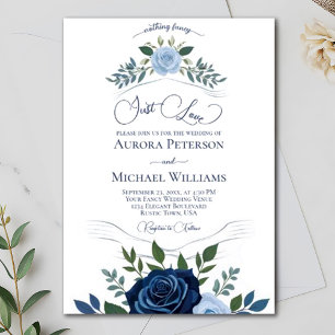 Invitation Just Love Elegant Blue Roses Aimer Fancy Mariage