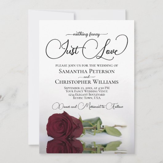 Invitation Just Love Elegant Burgundy Rose QR Code Mariage (Devant)