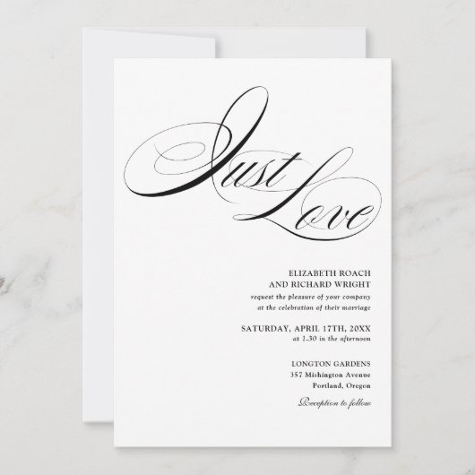 Invitation Just Love Élégant Code QR Mariage Noir Et Blanc (Devant)