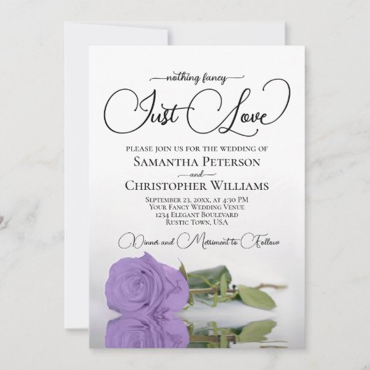Invitation Just Love Elegant Lavender Rose QR Code Mariage (Devant)