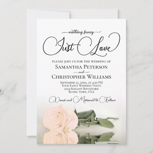 Invitation Just Love Elegant Pale Peach Rose QR Code Mariage (Devant)