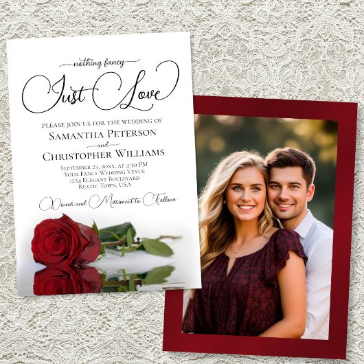 Invitation Just Love Elegant Red Rose Wedding Photo Back