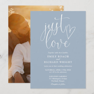 Invitation Just Love Elegant Script Photo Dusty Blue Mariage